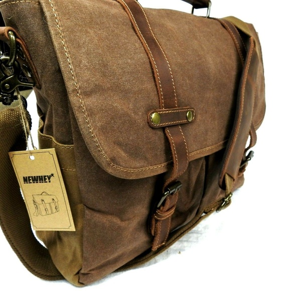 NEWHEY Messenger Bag Canvas Leather Bag - Picture 2 of 8
